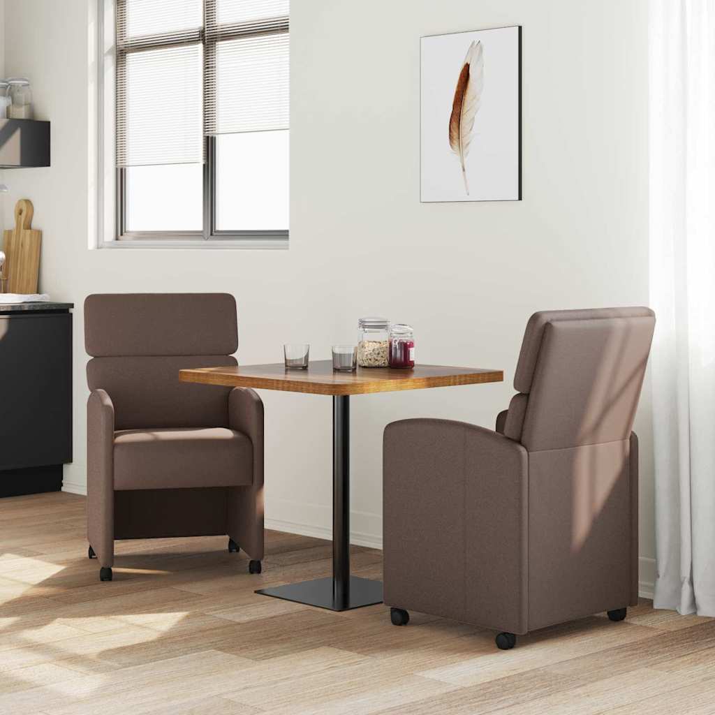 Sedie da Pranzo con Ruote 2 pcs Marrone 58 x 65 x 98 cm