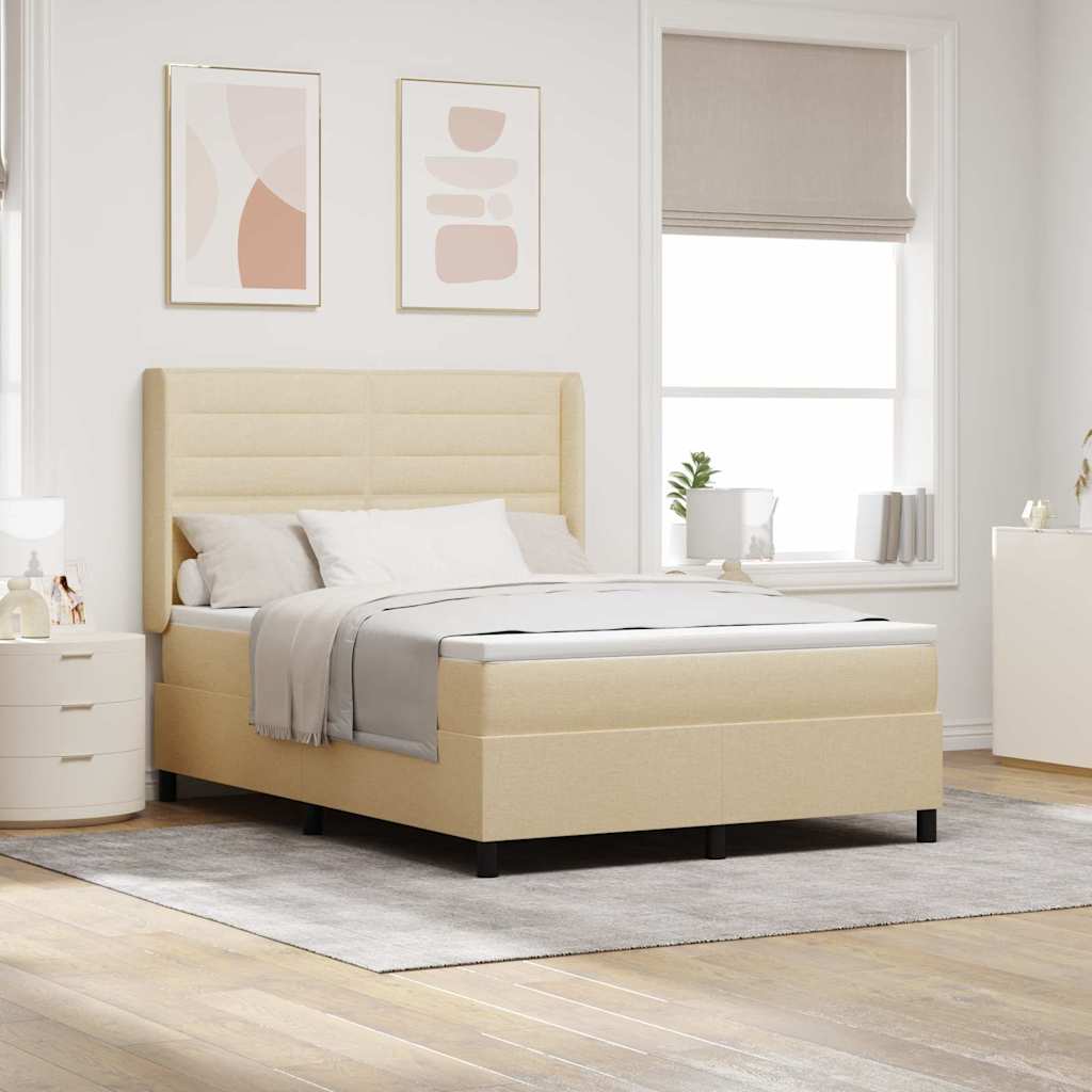 Letto a molle con materasso Crema 200 x 160 cm Tessuto