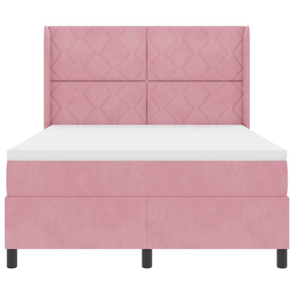 Letto a molle con materasso Rosa 160 x 200 cm Velluto