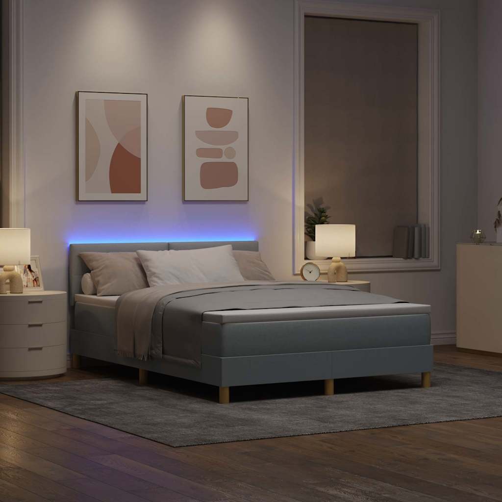 Letto a Sorgente LED con led Grigio chiaro 140 x 200 cm Tessuto