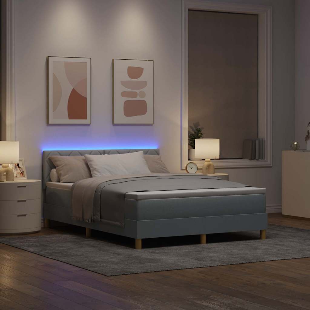 Letto a Sorgente LED con led Grigio chiaro 160 x 200 cm Tessuto