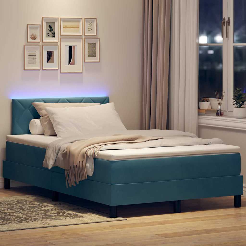 Letto a Sorgente LED con led Blu Scuro 120 x 200 cm Velluto