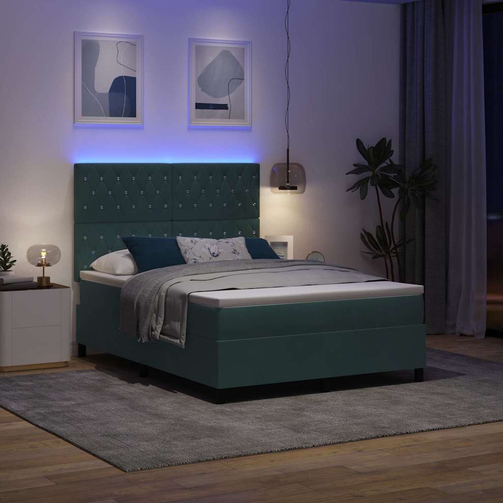 Letto a Sorgente LED Verde Scuro 140 x 200 cm Velluto