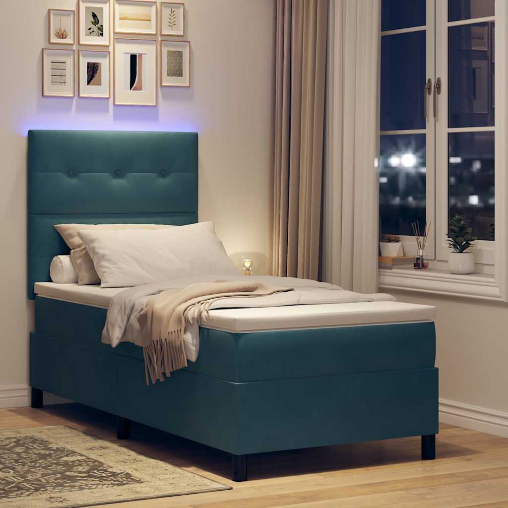 Letto a Sorgente LED con testiera Blu Scuro 90 x 200 cm Velluto