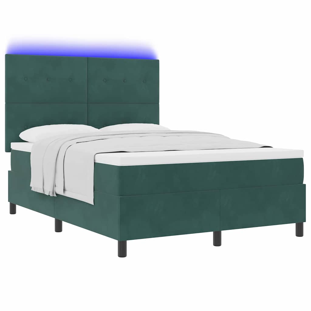 Letto a Sorgente LED Verde Scuro 140 x 190 cm Velluto