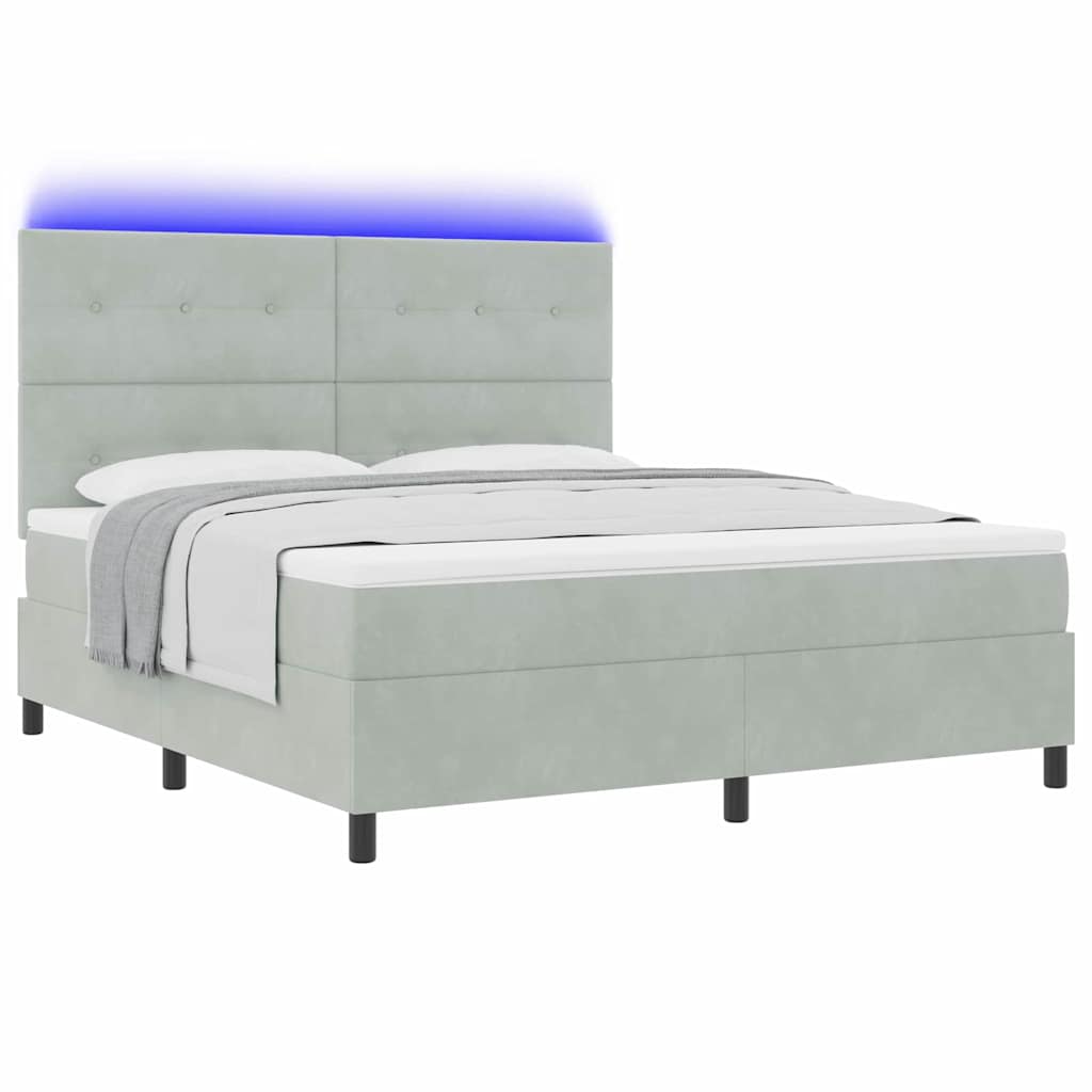 Letto a Sorgente LED Grigio chiaro 180 x 200 cm Velluto