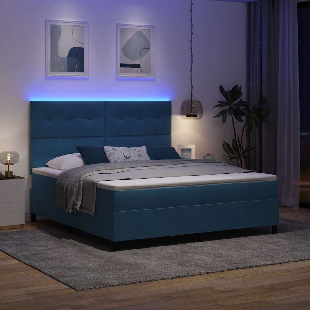 Letto a Sorgente LED Blu Scuro 180 x 200 cm Velluto