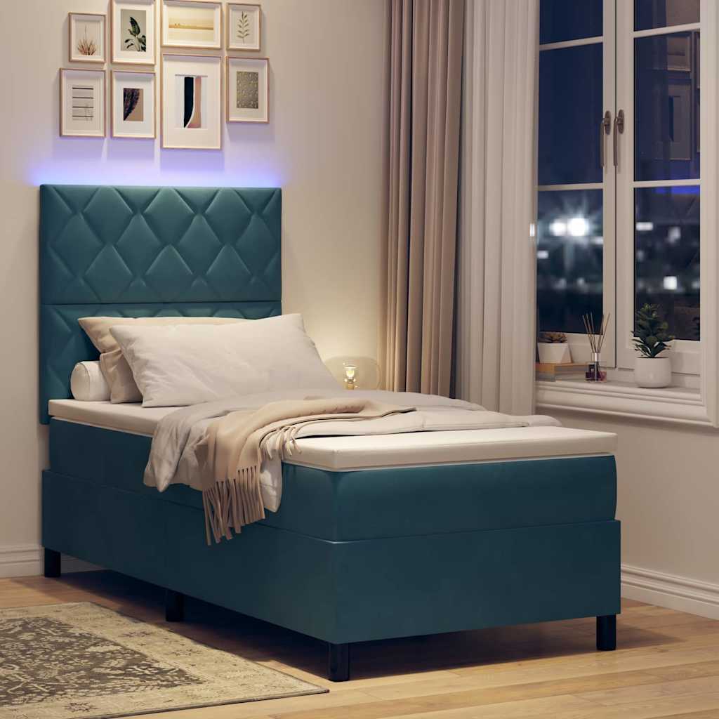 Letto a Sorgente LED con testiera Blu Scuro 90 x 200 cm Tessuto