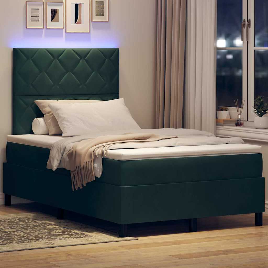 Letto a Sorgente LED Verde Scuro 120 x 190 cm Tessuto