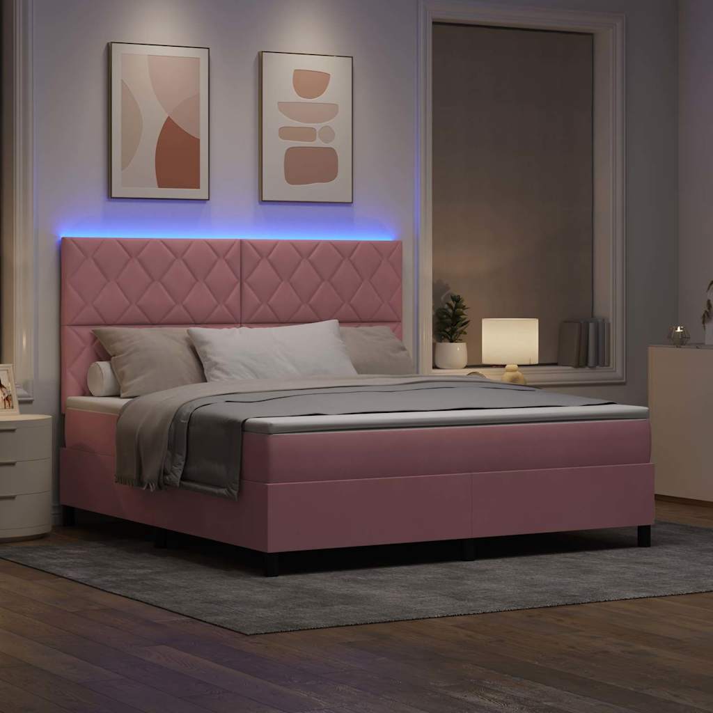 Letto a Sorgente LED con materasso Rosa 180 x 200 cm Tessuto