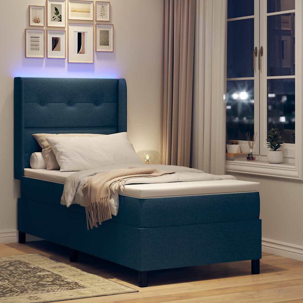 Letto a Sorgente LED con materasso Blu 90 x 200 cm Tessuto