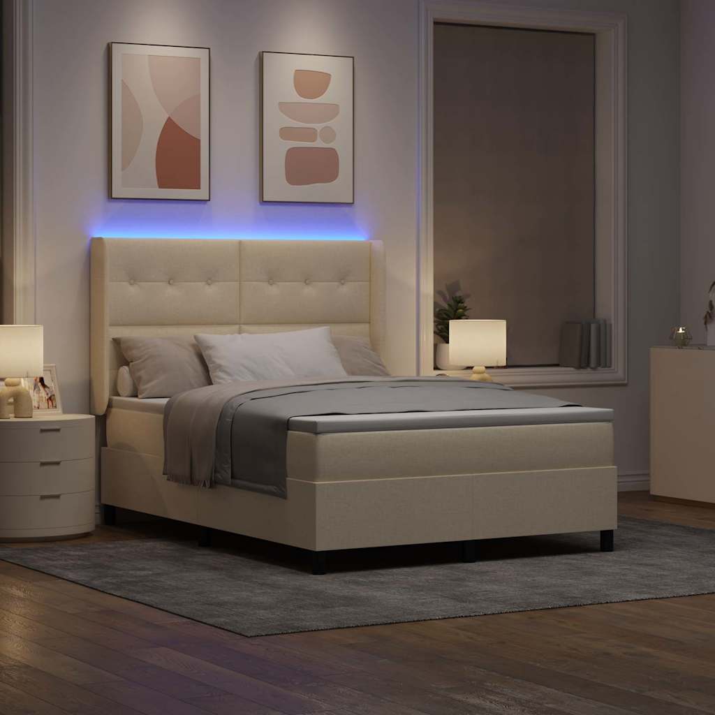 Letto a Sorgente LED con materasso Crema 140 x 200 cm Tessuto