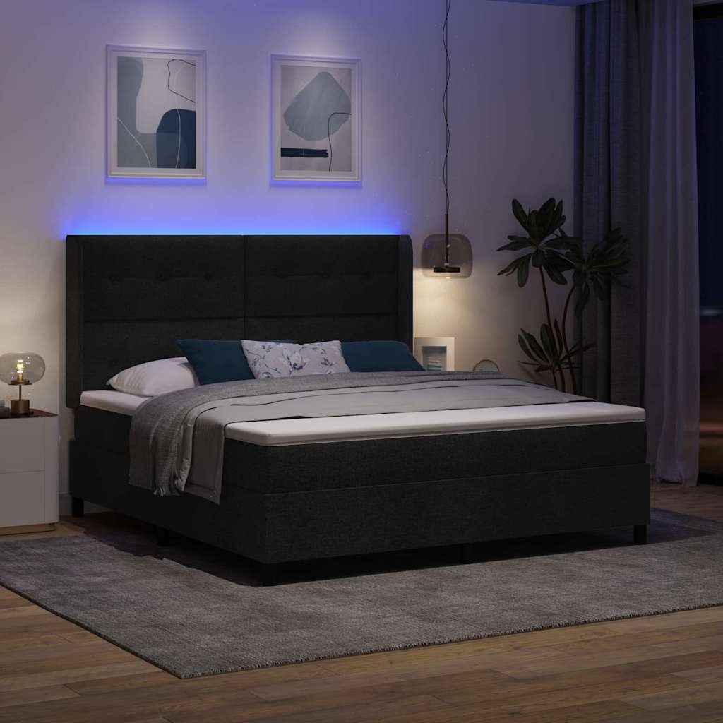 Letto a Sorgente LED con materasso Nero 180 x 200 cm Tessuto