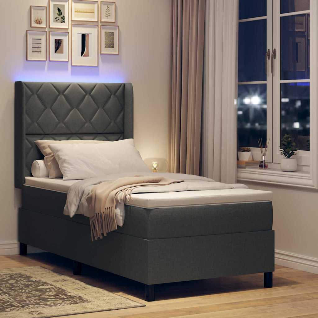 Letto a Sorgente LED Grigio scuro 100 x 200 cm Tessuto