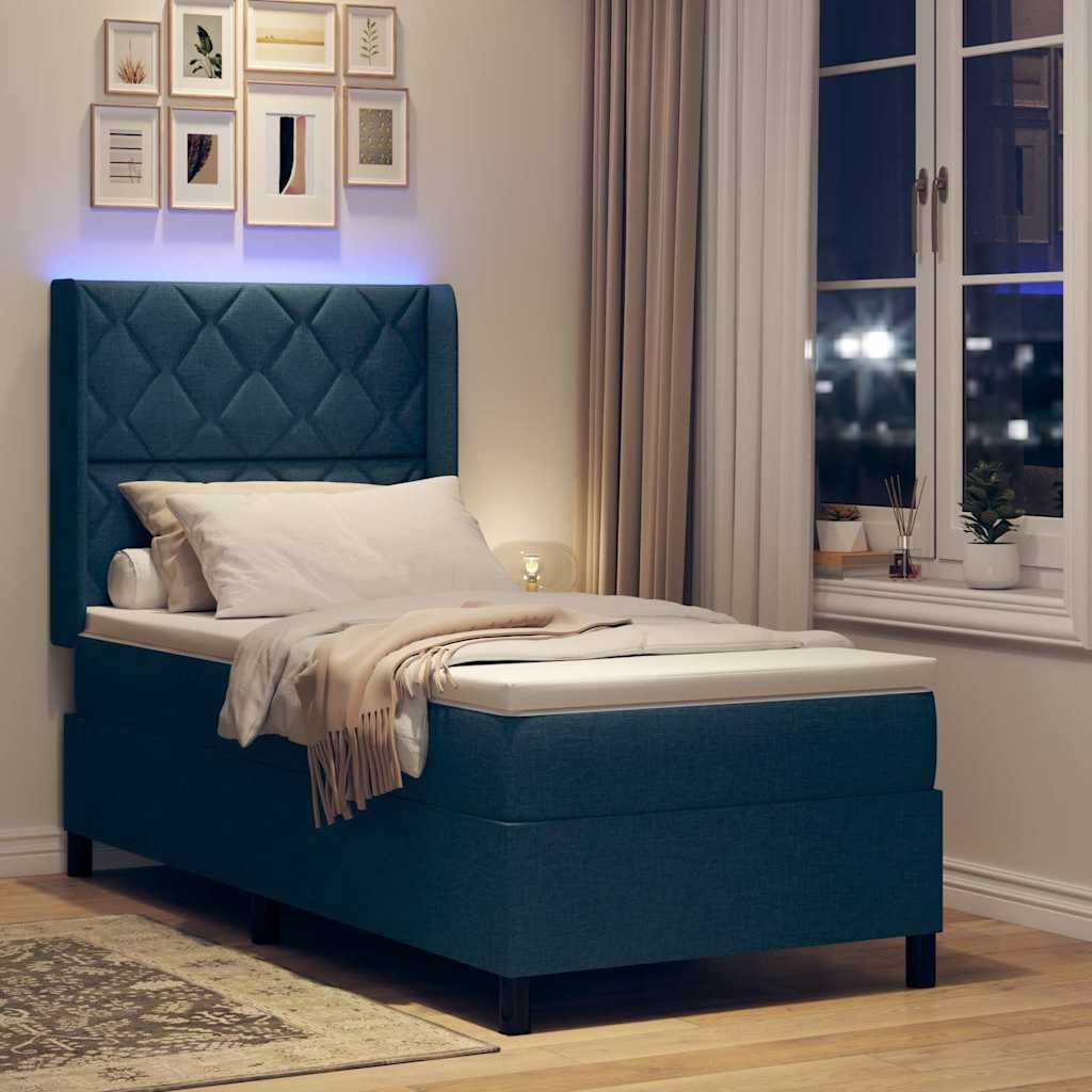 Letto a Sorgente LED con materasso Blu 100 x 200 cm Tessuto