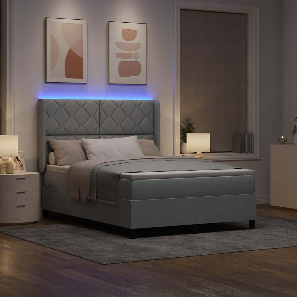 Letto a Sorgente LED Grigio chiaro 160 x 200 cm Tessuto