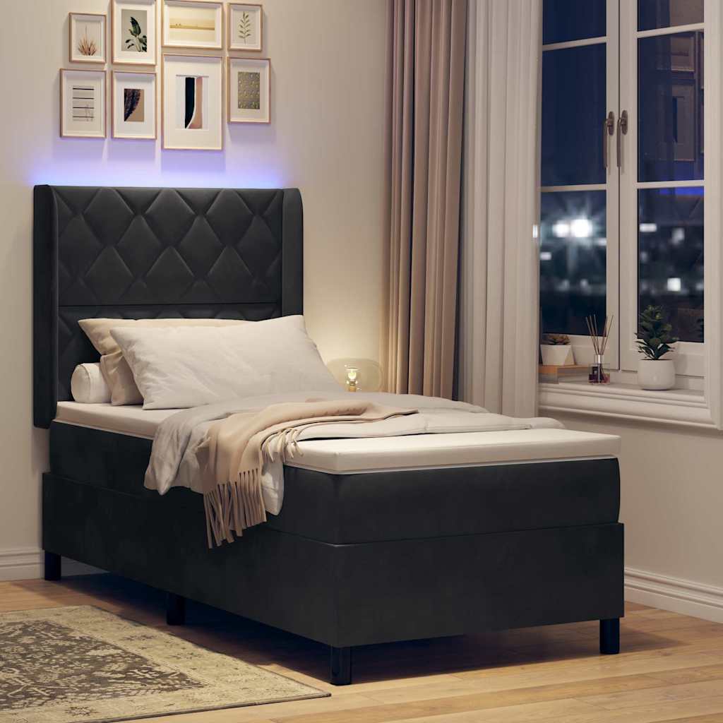 Letto a molle con materasso con led Nero 90 x 200 cm Velluto
