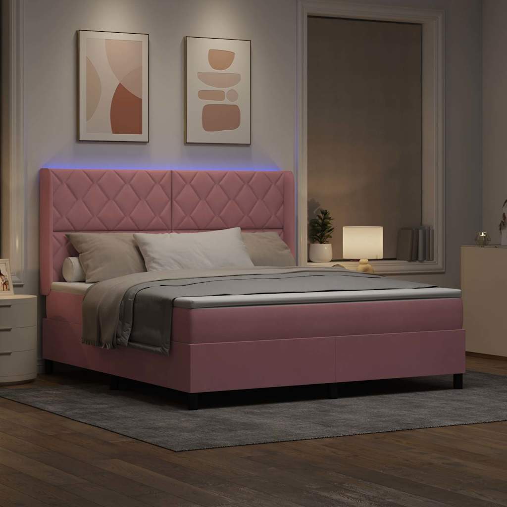 Letto a molle con materasso con led Rosa 180 x 200 cm Velluto