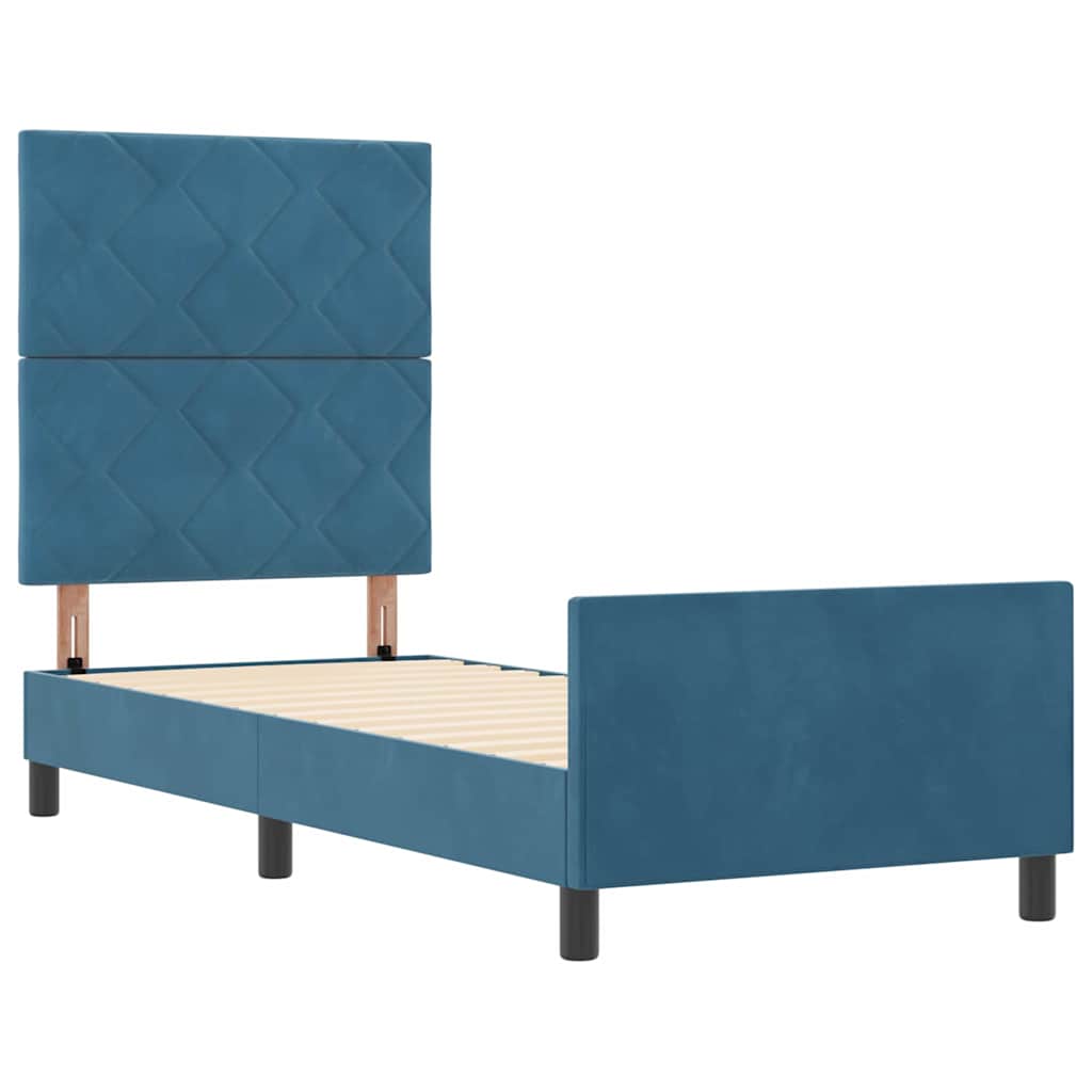 Letto a molle con testiera Blu Scuro 80 x 200 cm Velluto