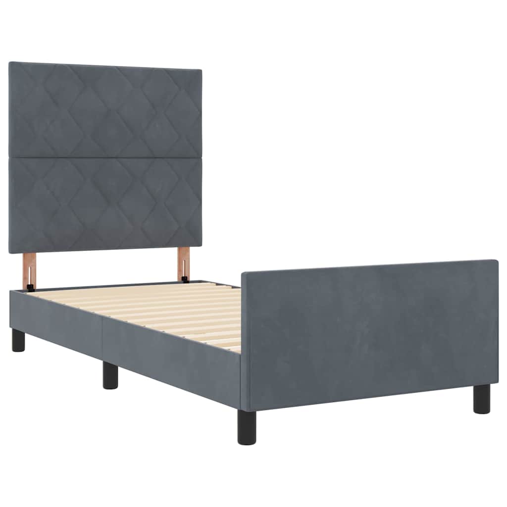 Letto a molle con testiera Grigio scuro 90 x 190 cm Velluto