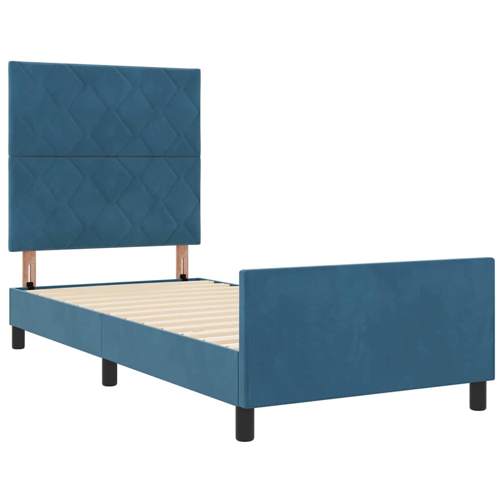 Letto a molle con testiera Blu Scuro 90 x 190 cm Velluto