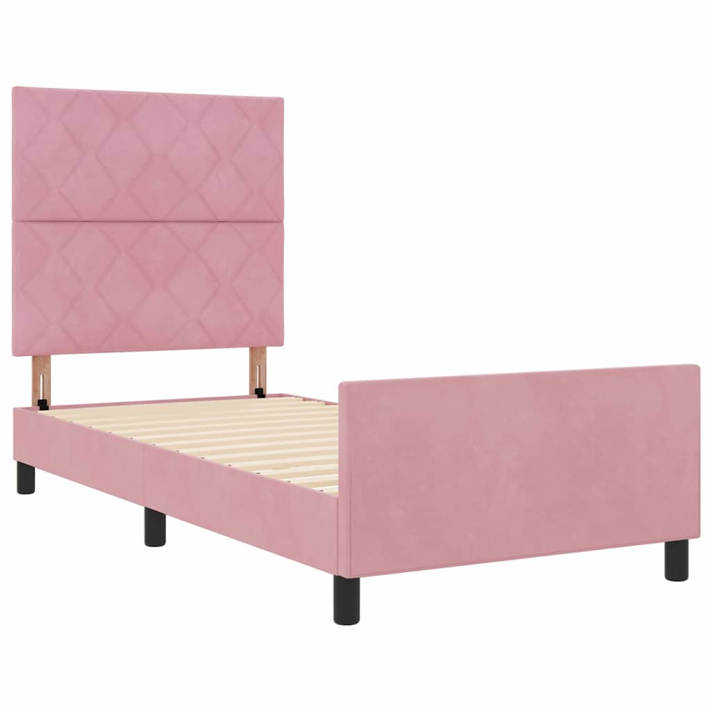 Letto a molle con testiera Rosa 100 x 200 cm Velluto