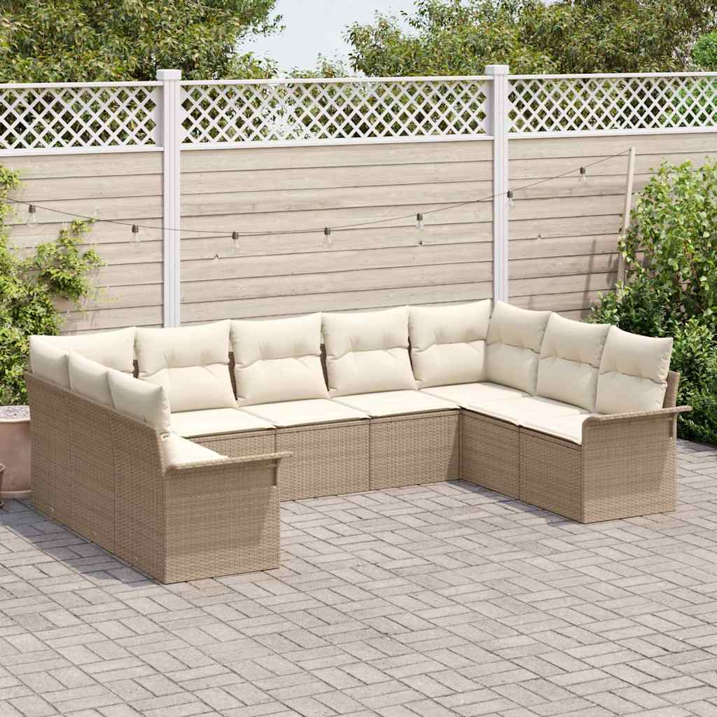 Set Divano da Giardino con archiviazione 9 pcs Beige polyrattan