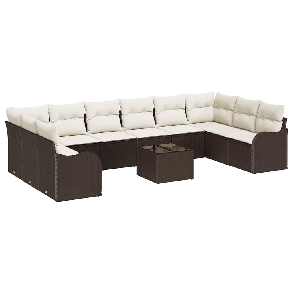Set Divano da Giardino 11 pcs Marrone e bianco polyrattan