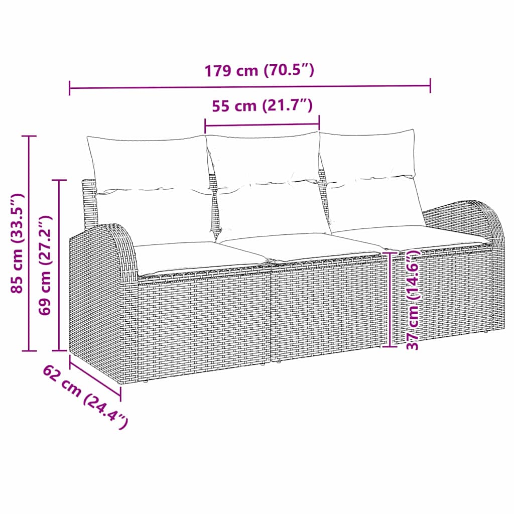 Set Divano da Giardino 3 pcs Beige e bianco Poly Rattan