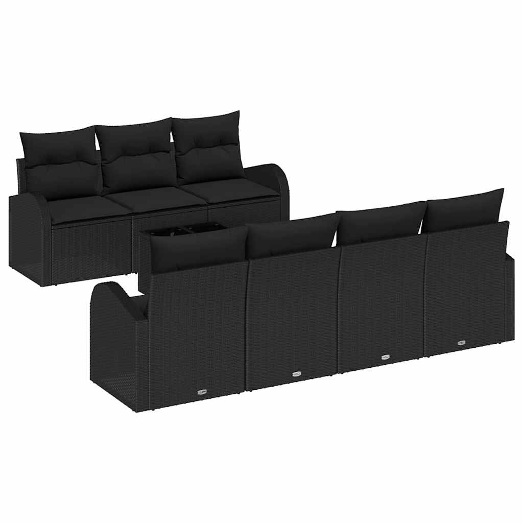 Set Divano da Giardino 8 pcs Nero Polyrattan, Acciaio e Vetro