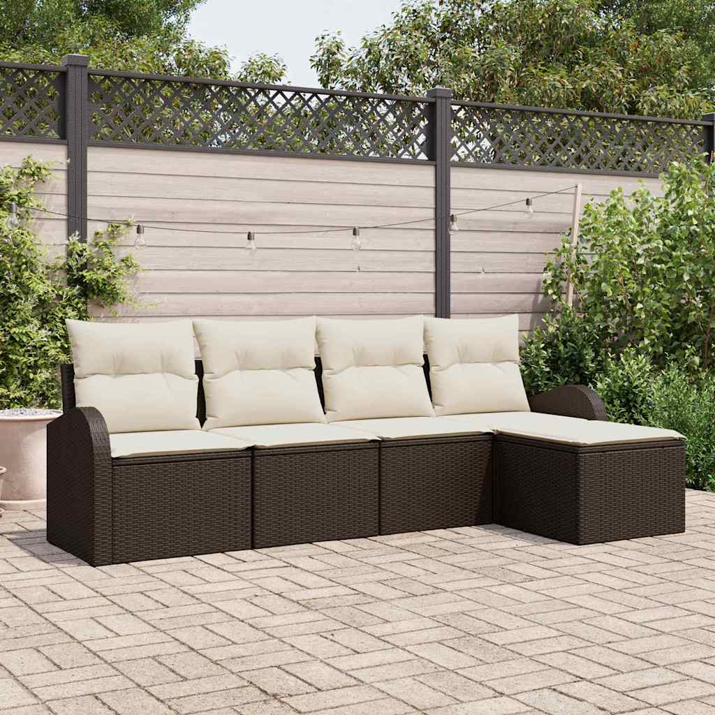 Set di divani con cuscino 5 pcs Marrone e bianco polyrattan