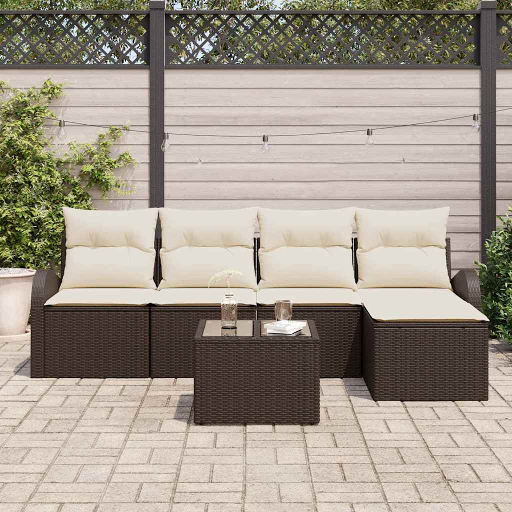 Set di divani con cuscino 6 pcs Marrone e bianco polyrattan