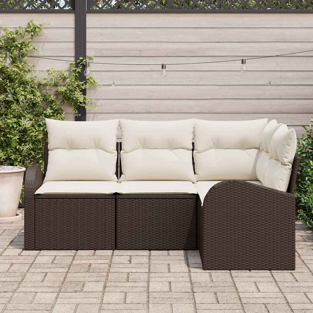 Set Divano da Giardino 4 pcs Marrone e bianco polyrattan