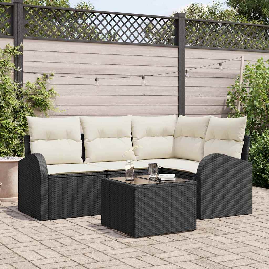 Set Divano da Giardino 5 pcs Nero e Bianco polyrattan
