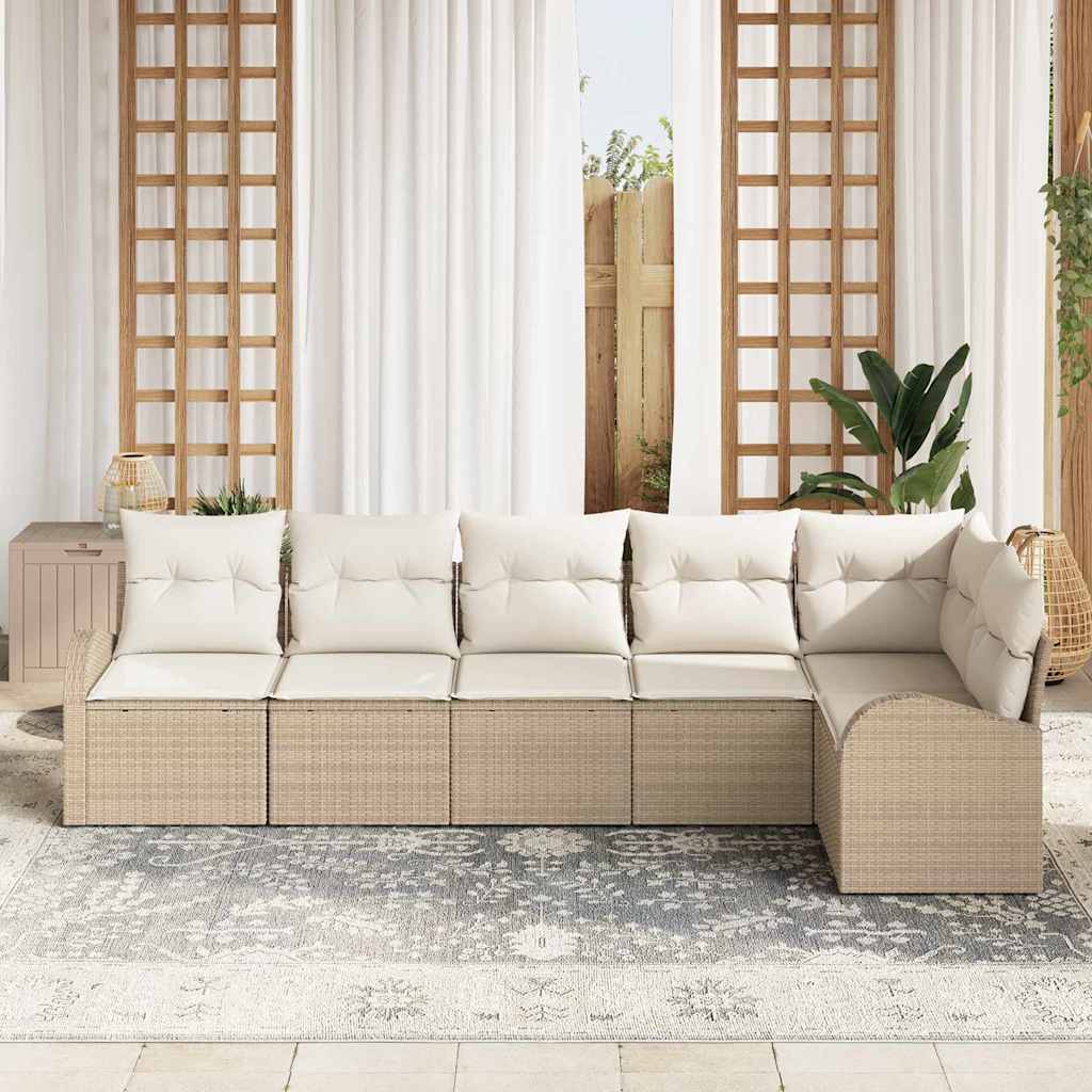Set Divano da Giardino 6 pcs Beige e Bianco polyrattan