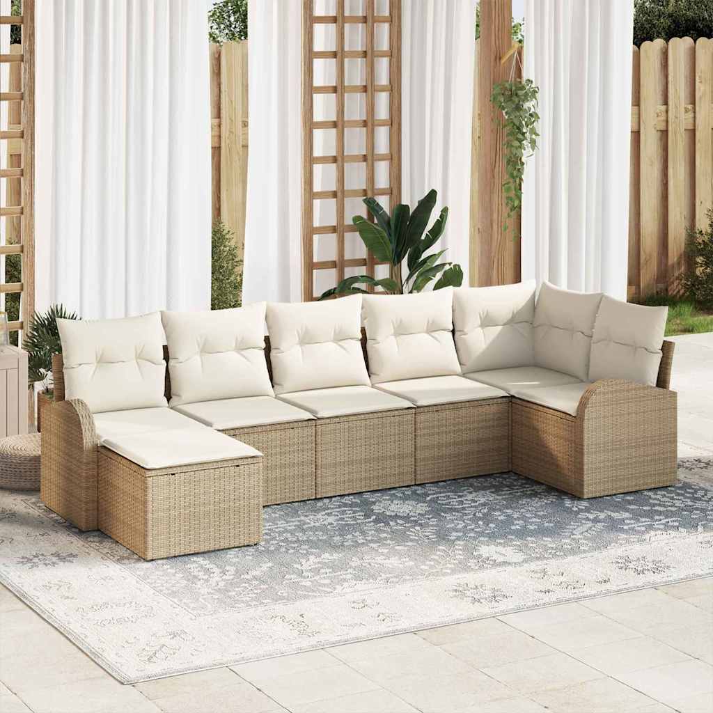 Set di divani con cuscino 7 pcs Beige polyrattan