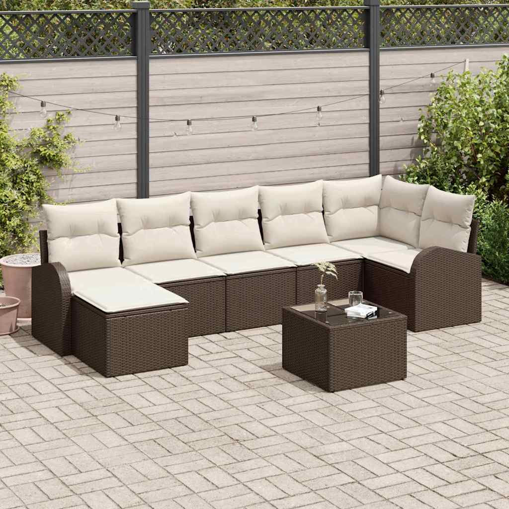 Set di divani con cuscino 8 pcs Marrone polyrattan