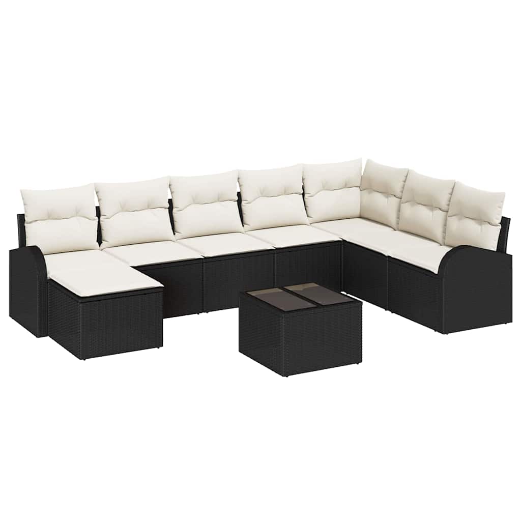 Set di divani con cuscino 9 pcs Nero e Bianco polyrattan