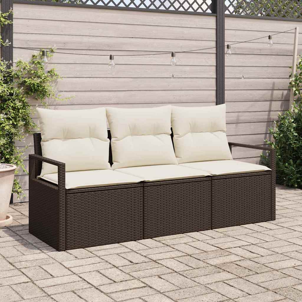 Set Divano da Giardino 3 pcs Marrone e bianco polyrattan