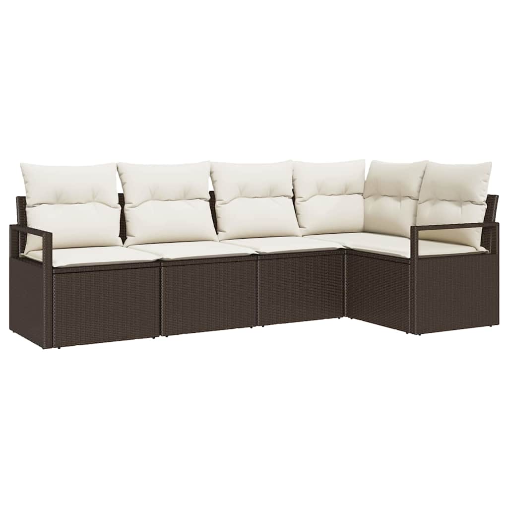 Set Divano da Giardino 5 pcs Marrone e bianco polyrattan