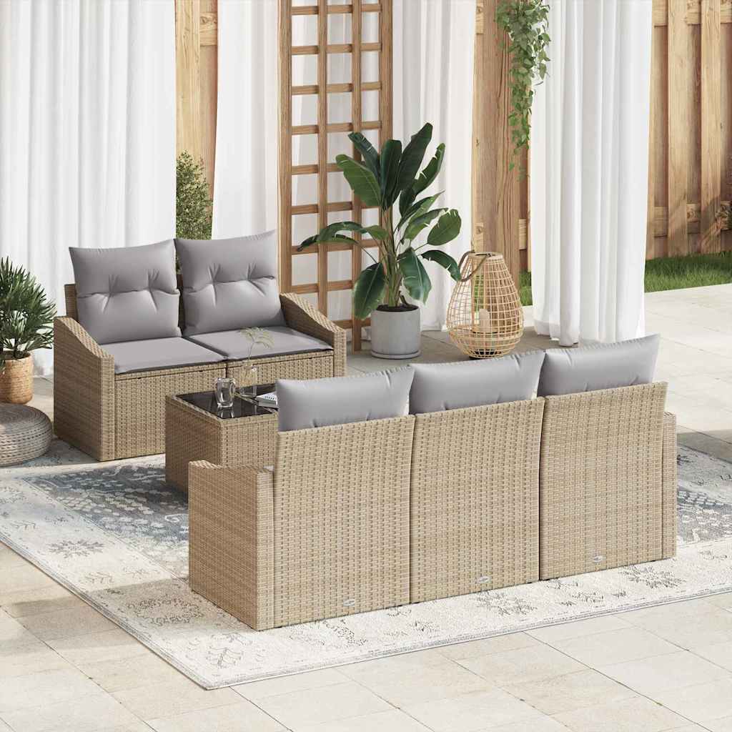 Set di divani con cuscino 6 pcs Beige e grigio polyrattan