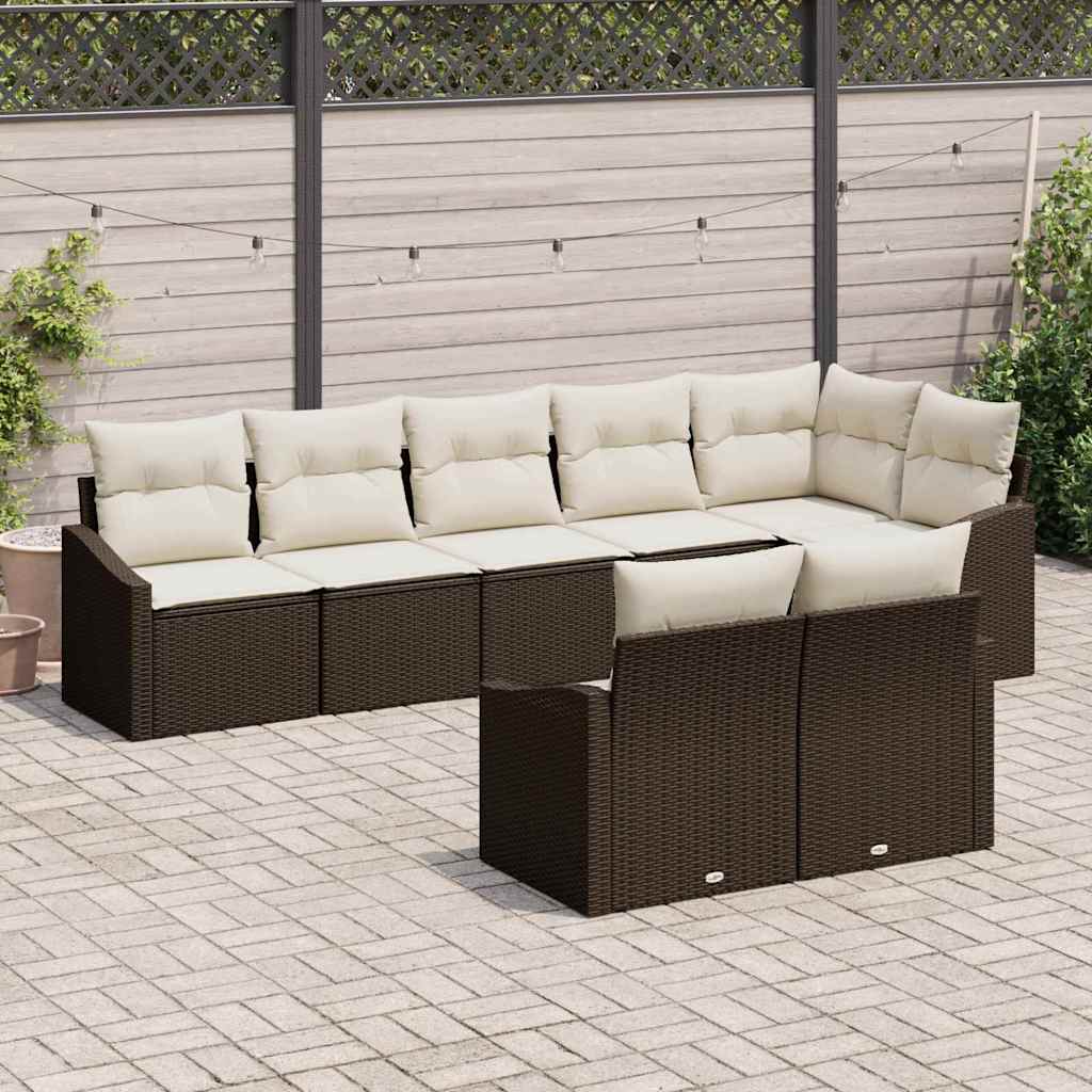 Set Divano da Giardino 8 pcs Marrone e bianco polyrattan