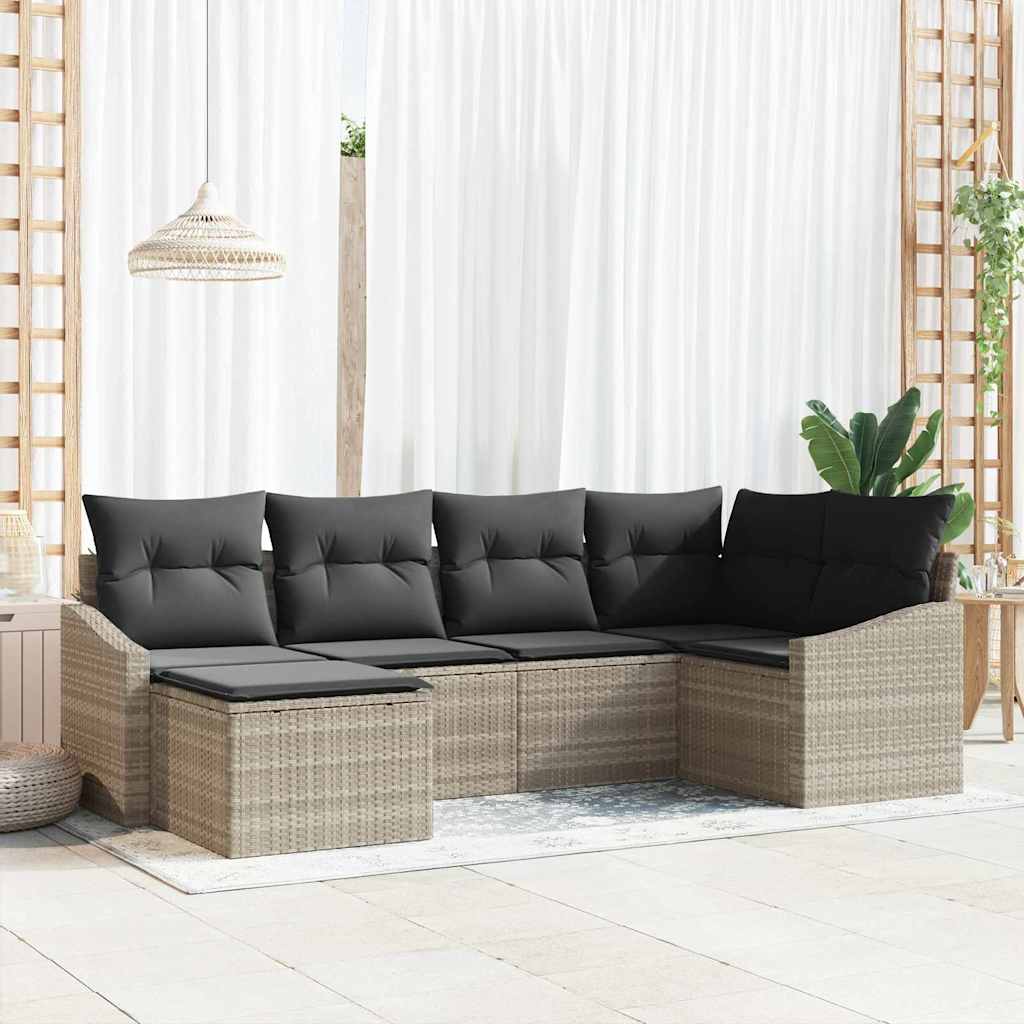 Set da Pranzo per Giardino con cuscino 6 pcs Grigio chiaro