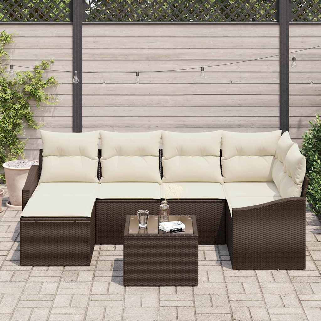 Set da Pranzo per Giardino con cuscino 7 pcs Marrone e Crema