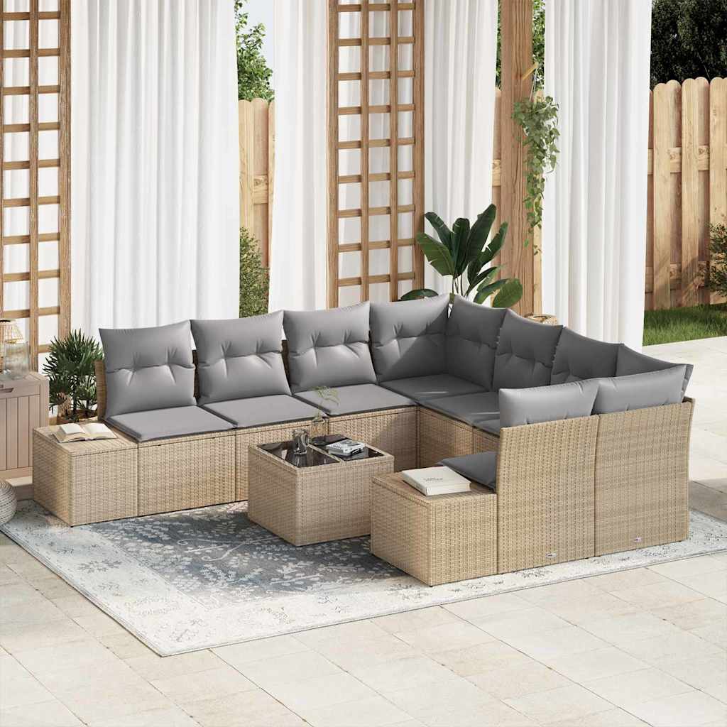 Set Divano da Giardino 9 pcs Beige e grigio polyrattan