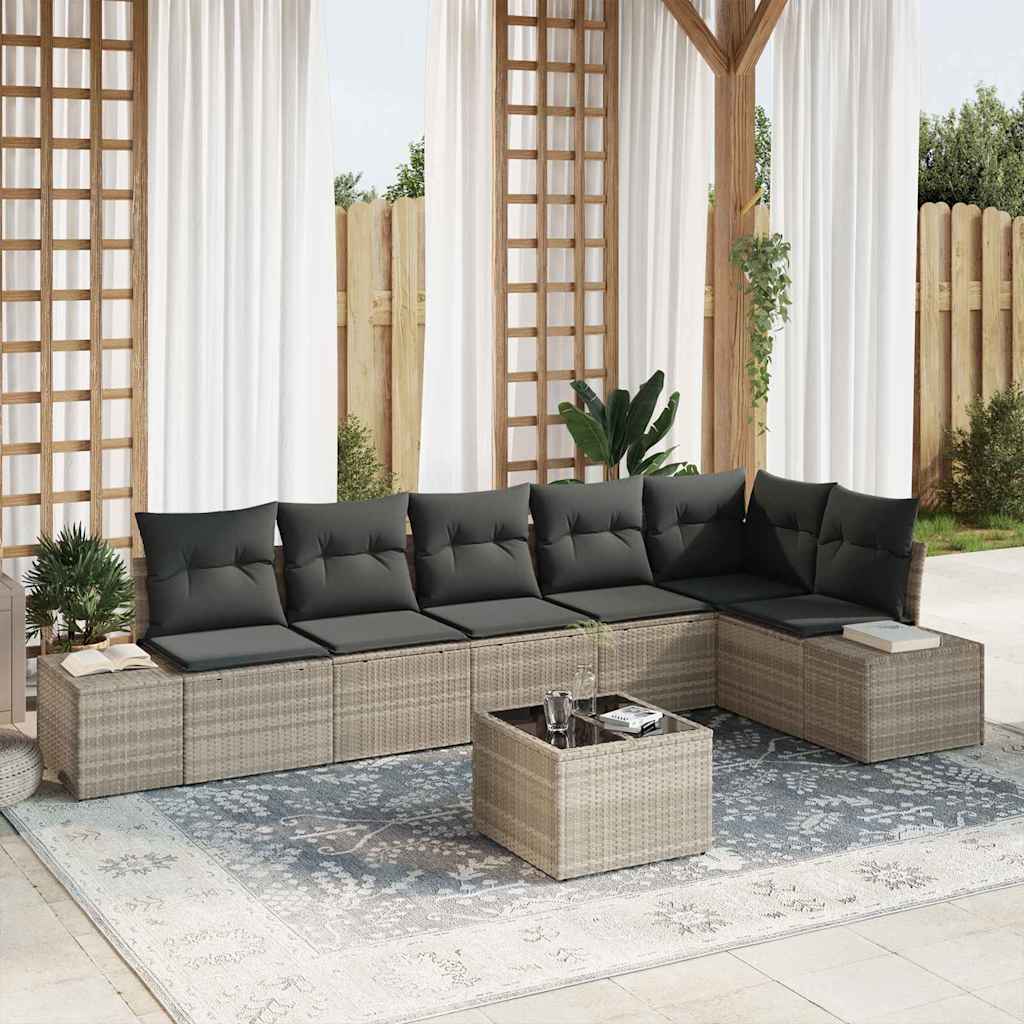 Set Divano da Giardino Grigio chiaro polyrattan