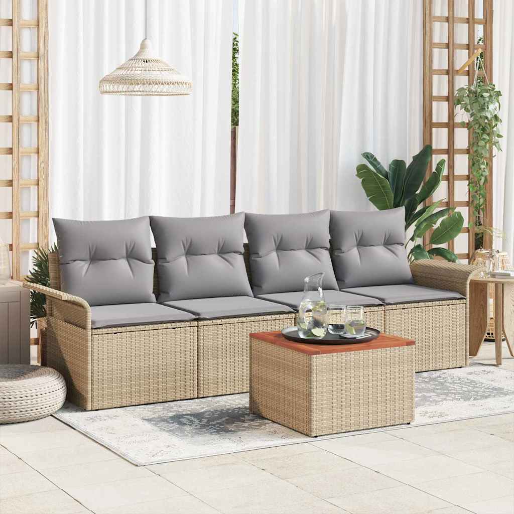 Set Divano da Giardino 5 pcs Beige e grigio chiaro polyrattan