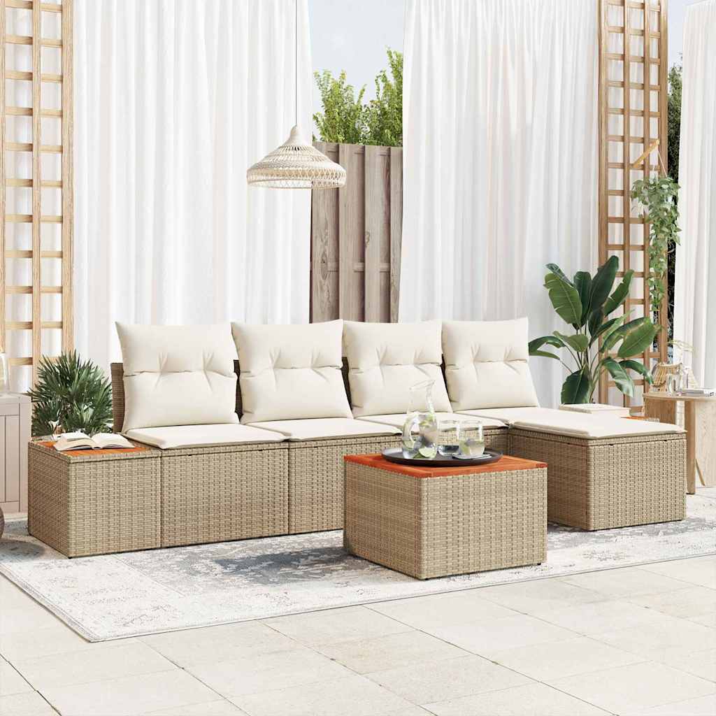 Set Divano da Giardino 6 pcs Beige e Crema polyrattan
