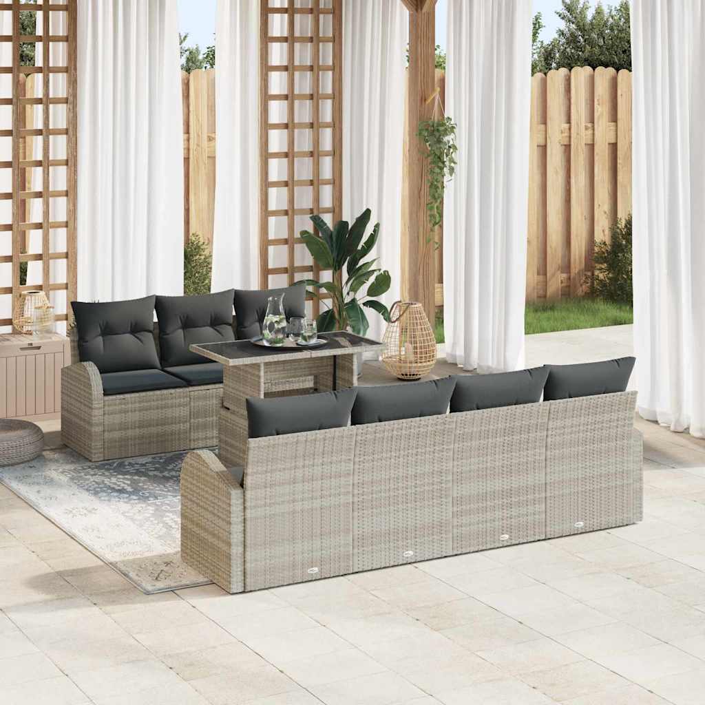 Set Divano da Giardino con cuscino 8 pcs Grigio chiaro