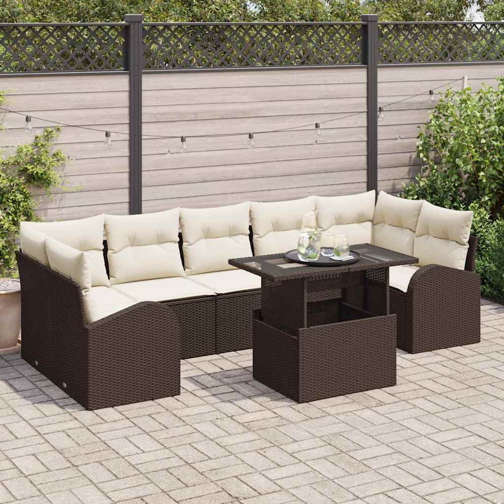 Set Divano da Giardino 8 pcs Marrone Rattan in Polipropilene